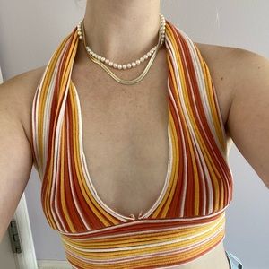 Trendy Summer Orange and Yellow crop top tie